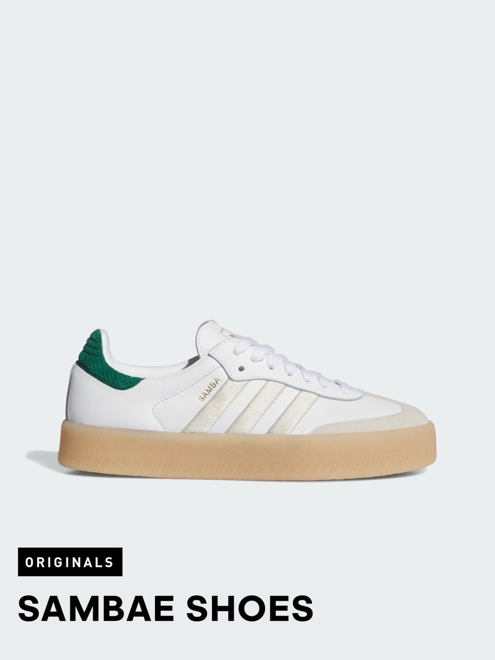 adidas Sambae White Sneakers with Green Heel and Gum Platform